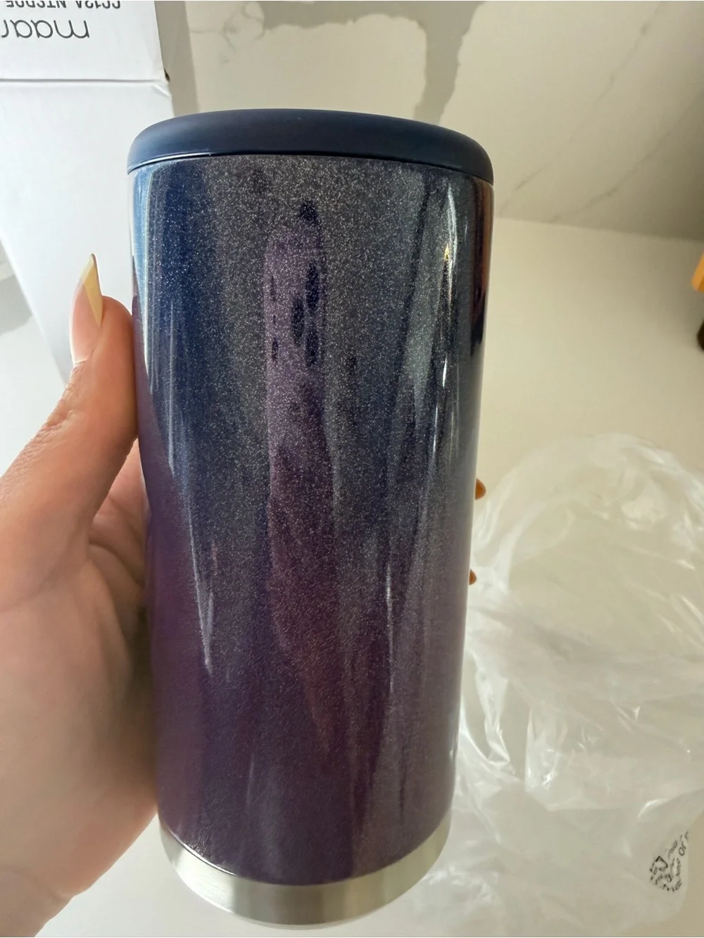 Maars Blue Glitter Skinny Can Cooler - Insulated Drink Holder